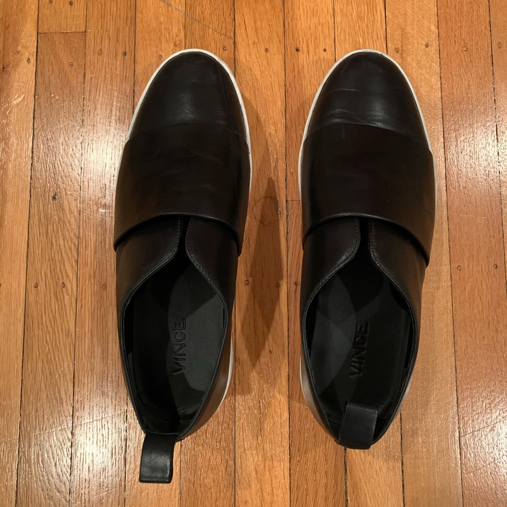 Vince black Wallace leather slip ons